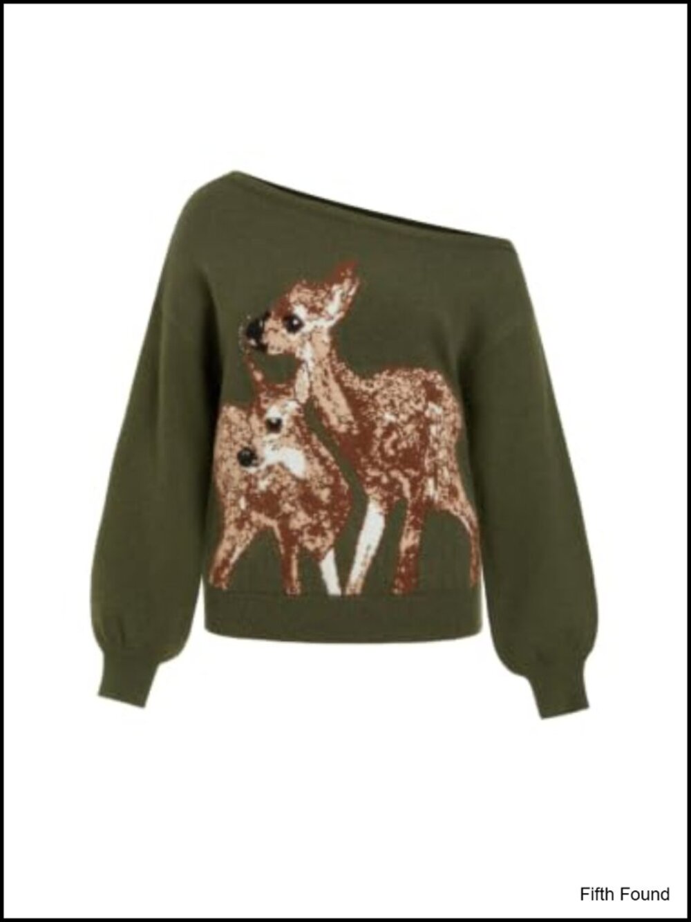 CIDER Off Shoulder Deer Graphic Knit Sweater Pullover